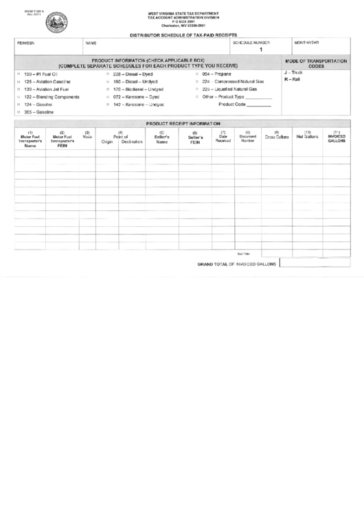 Form Wv/mft-501 A - Distributor Schedule Of Tax-Paid Receipts - 2011 Printable pdf