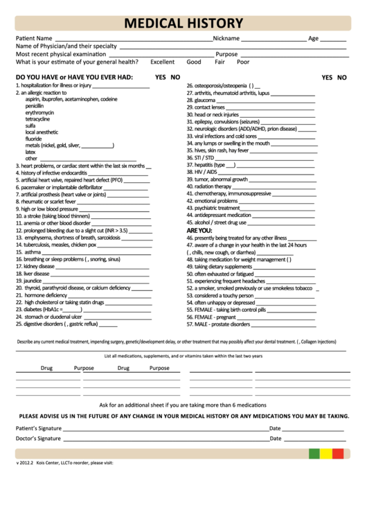 Fillable Medical History Form Printable pdf