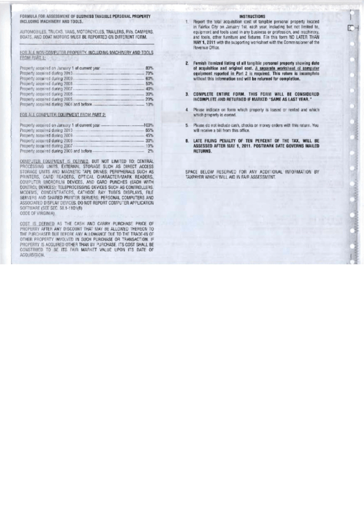 Instructions For Assessment Of Business Tangible Personal Property Form Printable pdf