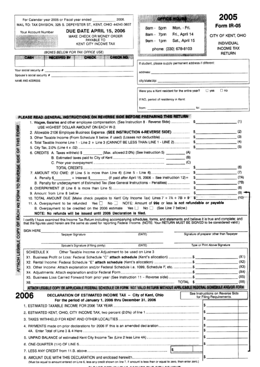 Form Ir-05 - Individual Income Tax Return 2005 Printable pdf
