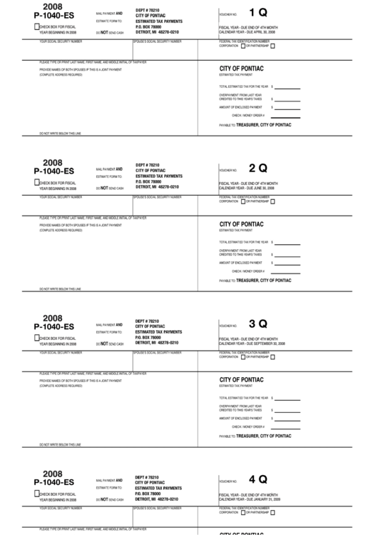 Form P-1040-Es - Estimated Tax Payment Printable pdf