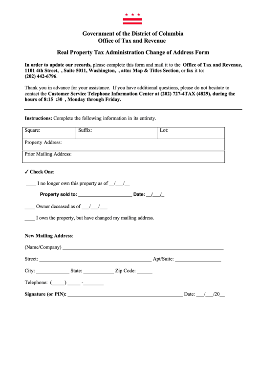Real Property Tax Administration Change Of Address Form Printable pdf