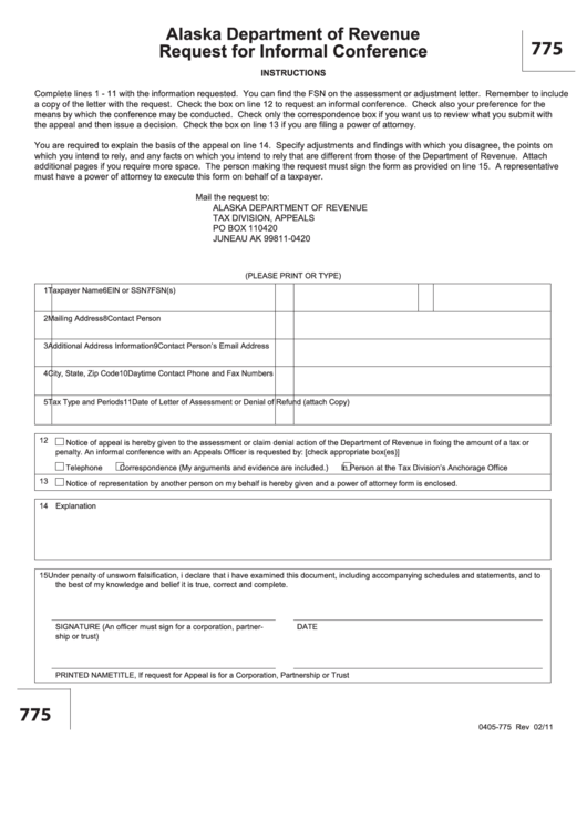 Form 775 - Request For Informal Conference - 2011 Printable pdf