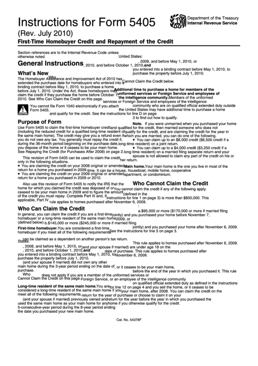 Instructions For Form 5405 (Rev. July 2010) Printable pdf