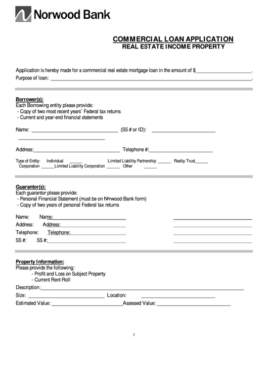 Commercial Loan Application Form Printable pdf