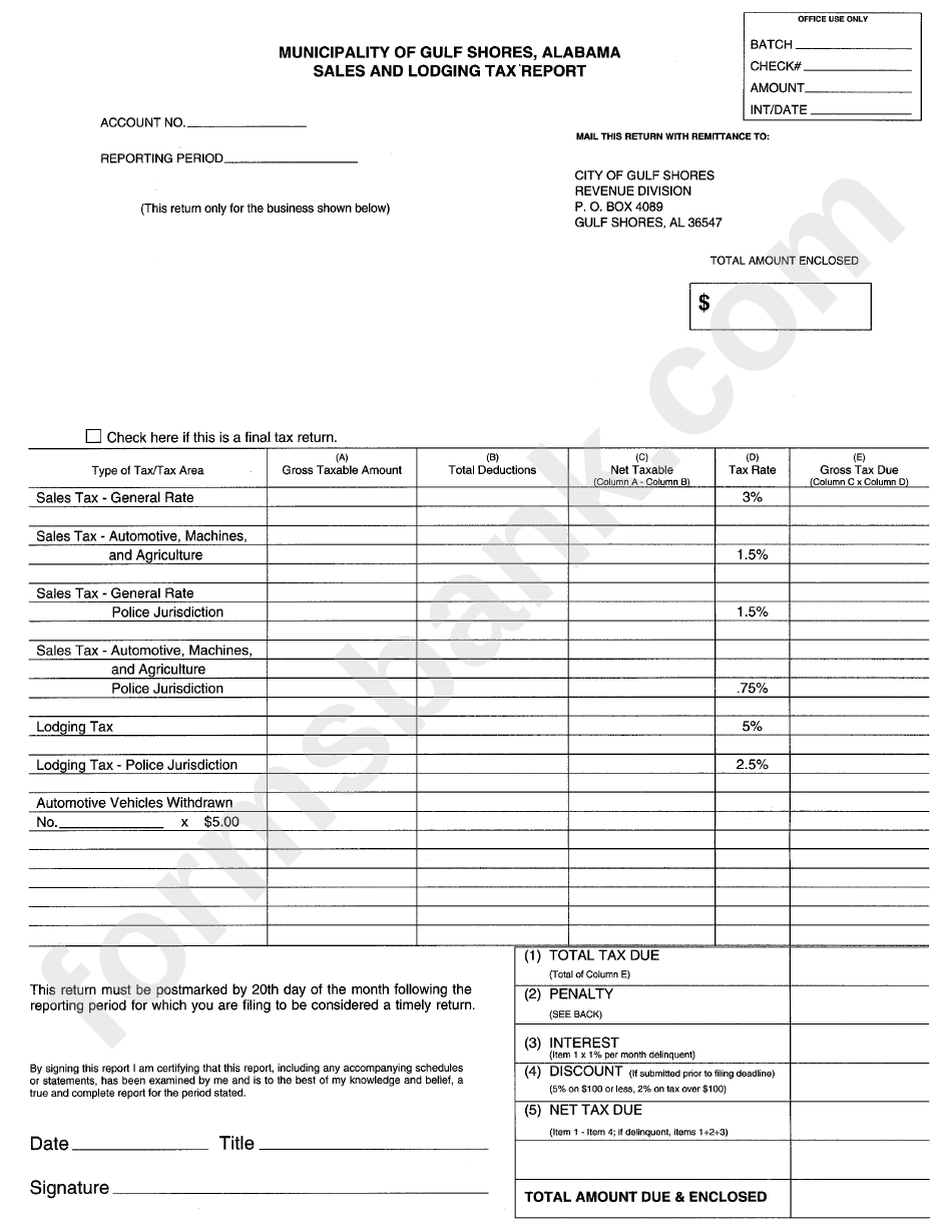 Sales And Lodging Tax Report Form