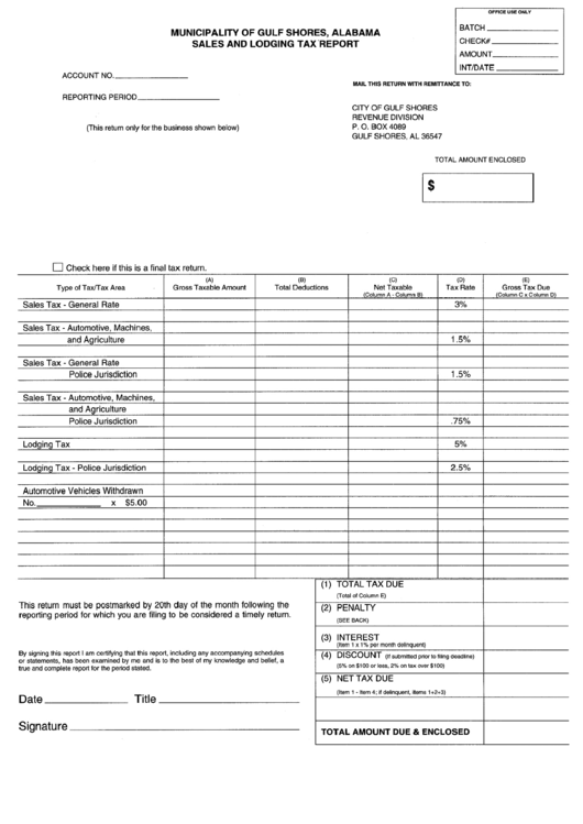 Sales And Lodging Tax Report Form Printable pdf