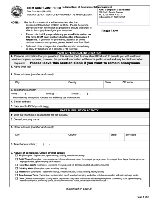 Fillable State Form - 50014 - Idem Compliant Form Printable pdf