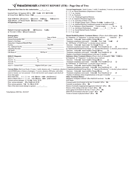 Inpatient Treatment Report Form Printable pdf