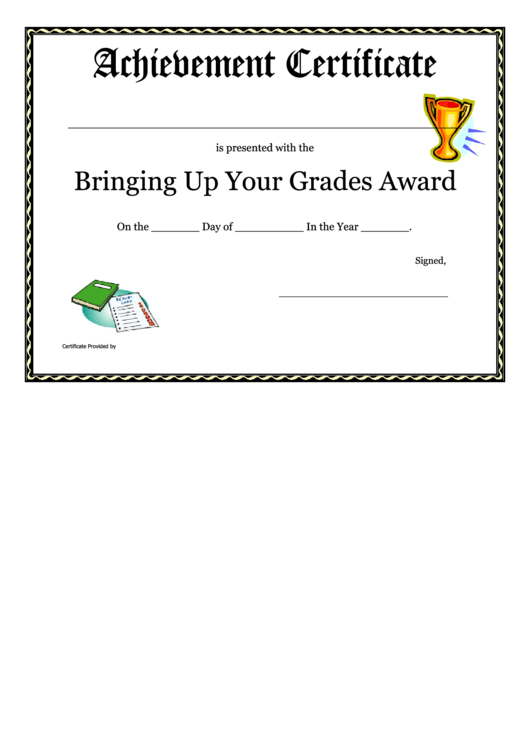 Brining Up Your Grades Awards - Achievement Certificate Printable pdf