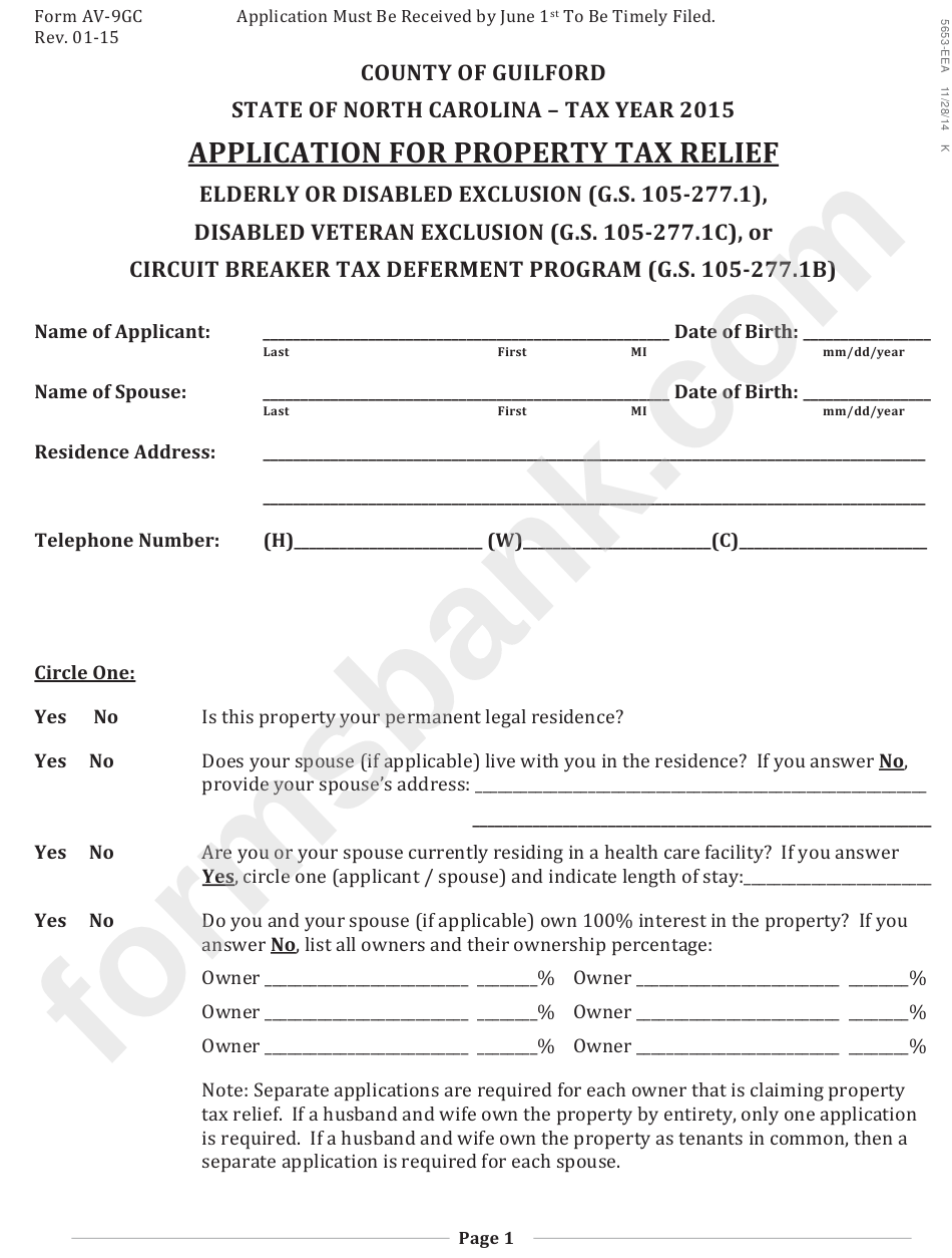 Form Av9gc Application For Property Tax Relief printable pdf download
