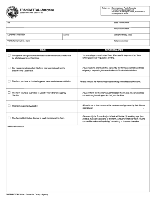 Fillable State Form 43055 - Transmittal (Analysis) Printable pdf