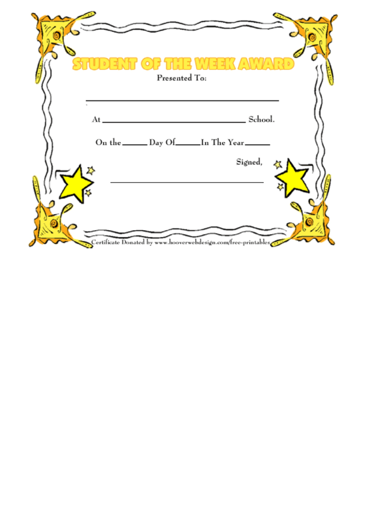 Student Of The Week Award Certificate Template Printable pdf