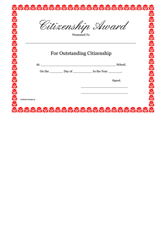 Citizenship Award Certificate Template Printable pdf