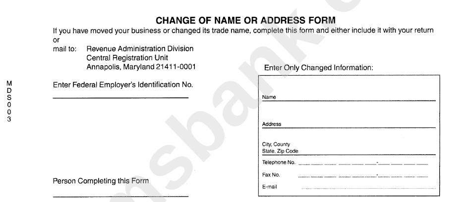 Change Of Name Or Address Form
