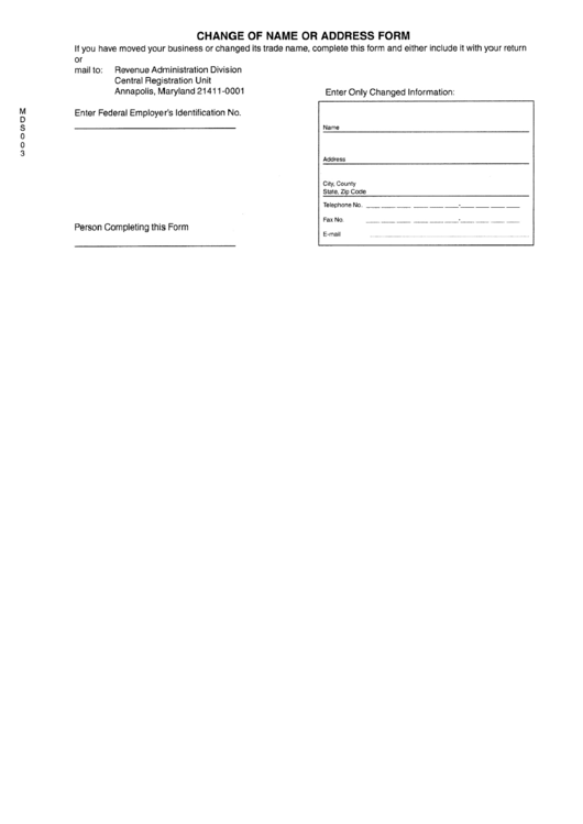 Change Of Name Or Address Form Printable pdf