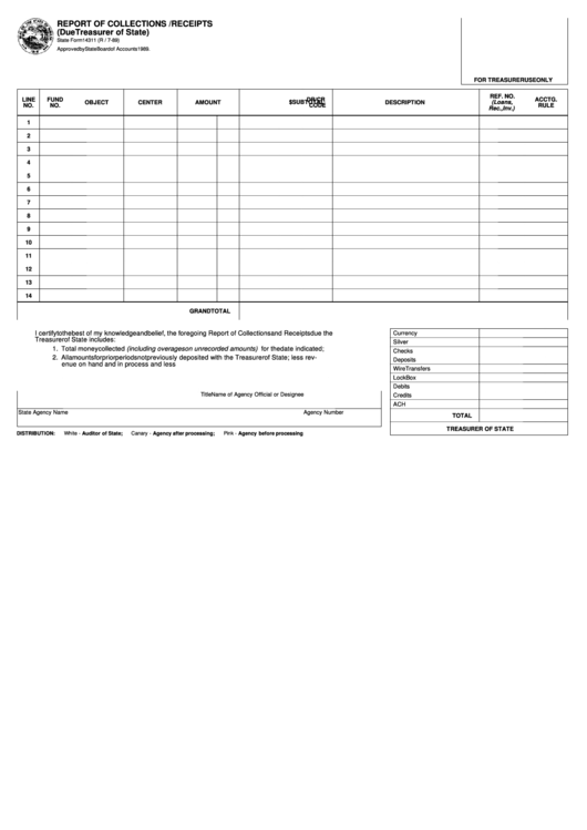 Fillable State Form 14311 - Report Of Collections/receipts Printable pdf