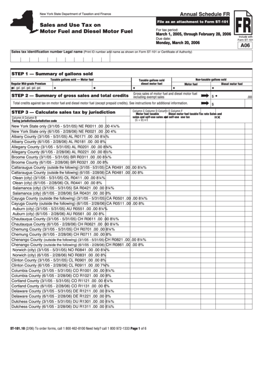 Form St-101.10 - Sales And Use Tax On Motor Fuel And Diesel Motor Fuel Printable pdf