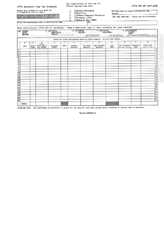 Ifta Quarterly Fuel Tax Schedule (Form Ifta-101) - 2003 Printable pdf