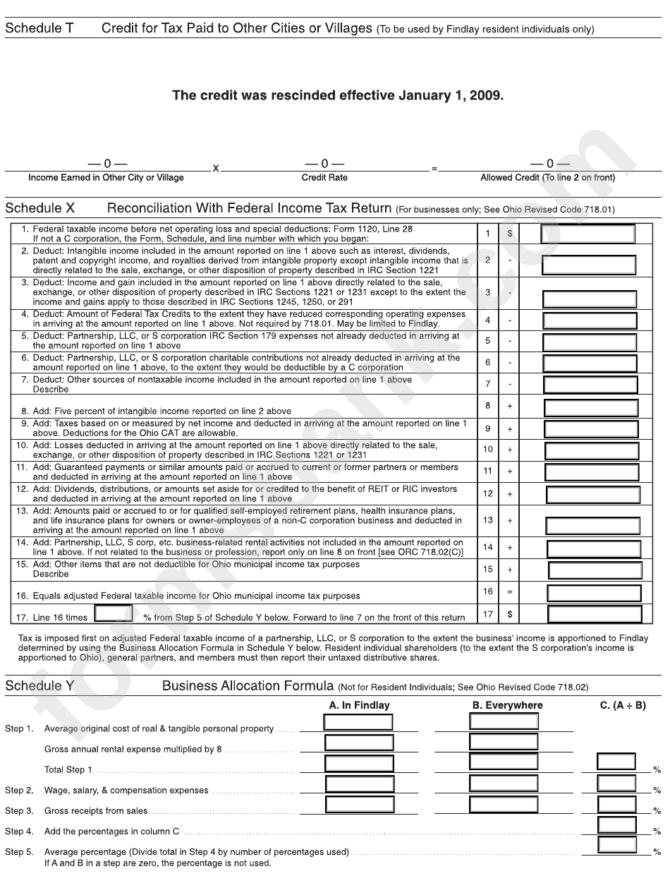 2010 Findlay Income Tax Return Form