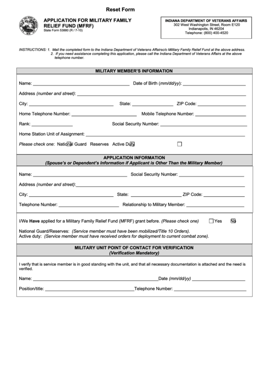 Fillable Form 53880 - Application For Military Family Relief Fund Printable pdf