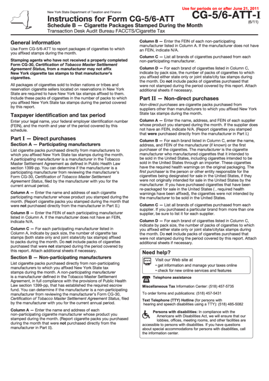 Instructions For Form Cg-5/6-Att - Schedule B - Cigarette Packages ...