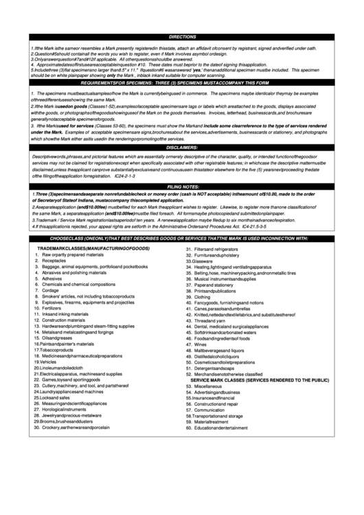 Instructions For Application For Form 4430 Registration Of Trademark / Service Mark Printable pdf
