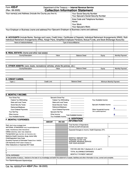 Form 433 F Fillable Printable Forms Free Online