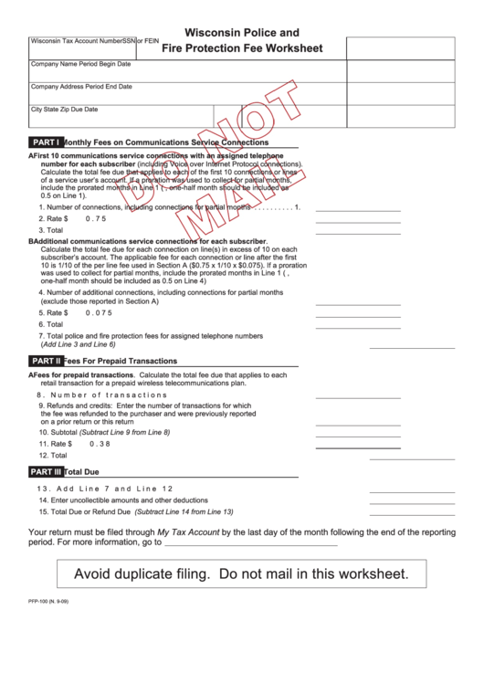 Form Pfp-10 - Wisconsin Police And Fire Protection Fee Worksheet Printable pdf