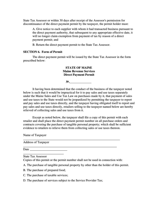 Form St-P-3 - Maine Revenue Services Direct Payment Permit - State Of Maine State Tax Assessor Printable pdf