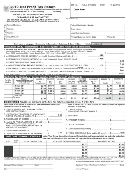 Fillable 2010 Net Profit Tax Return Form Printable pdf