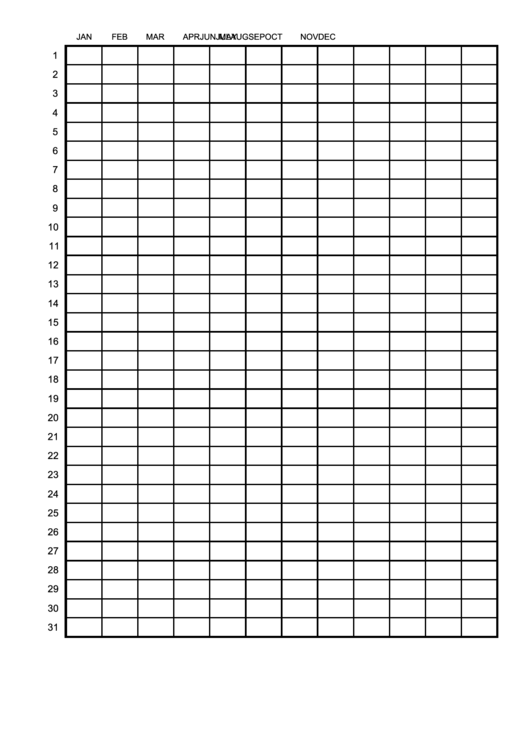 One Year By Month Calendar Template Printable pdf