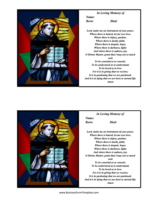 St. Francis Funeral Card Template Printable pdf
