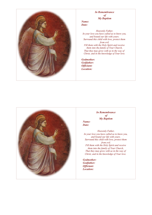 Baptism Prayer Card Template Printable pdf