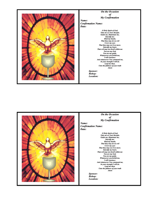 Confirmation Prayer Card Template Printable pdf