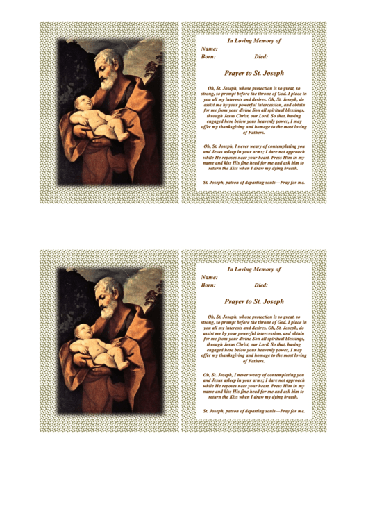 St. Joseph Funeral Card Template Printable pdf