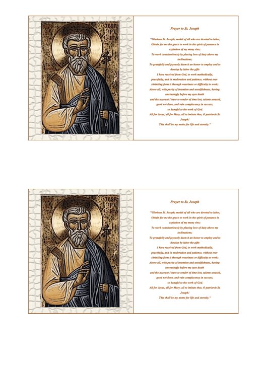 Prayer To St. Joseph Holy Card Template Printable pdf