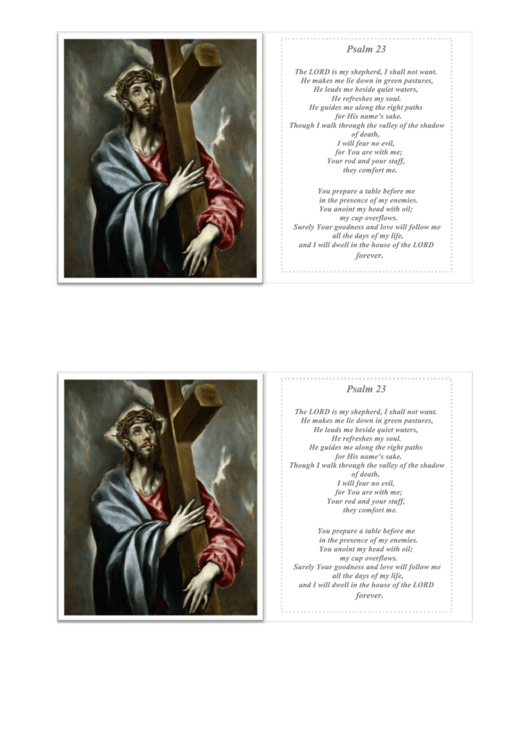 Psalm 23 Prayer Card Template Printable pdf