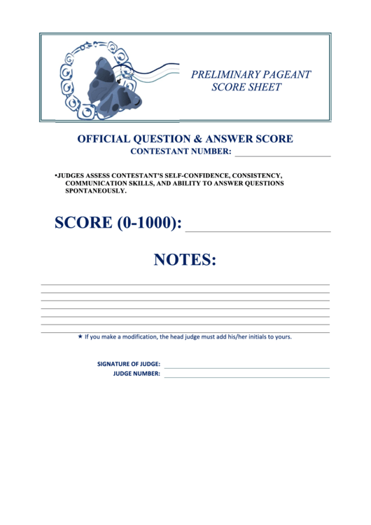 Pageant Scoring Sheet printable pdf download