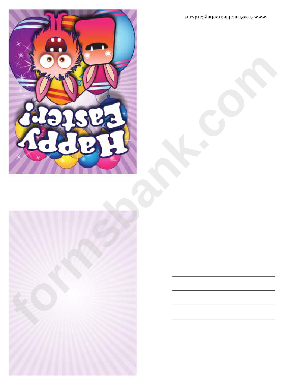 Monsters Small Easter Card Template