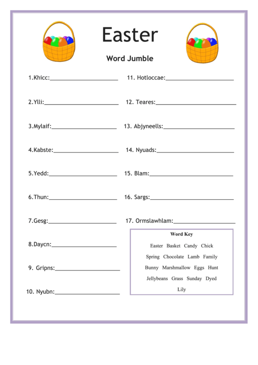 Easter Word Jumble Card Template Printable pdf
