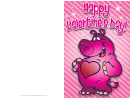 Pink Hippo Valentines Card Template