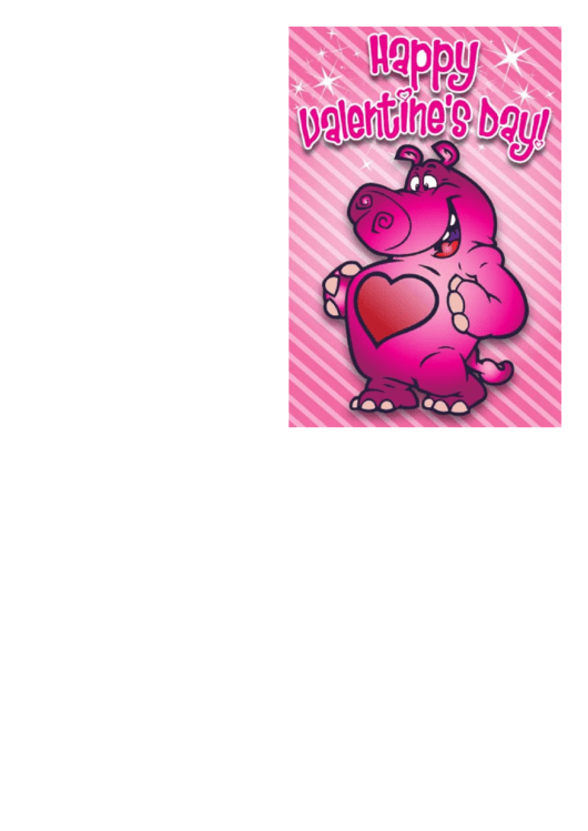 Pink Hippo Valentines Card Template Printable pdf