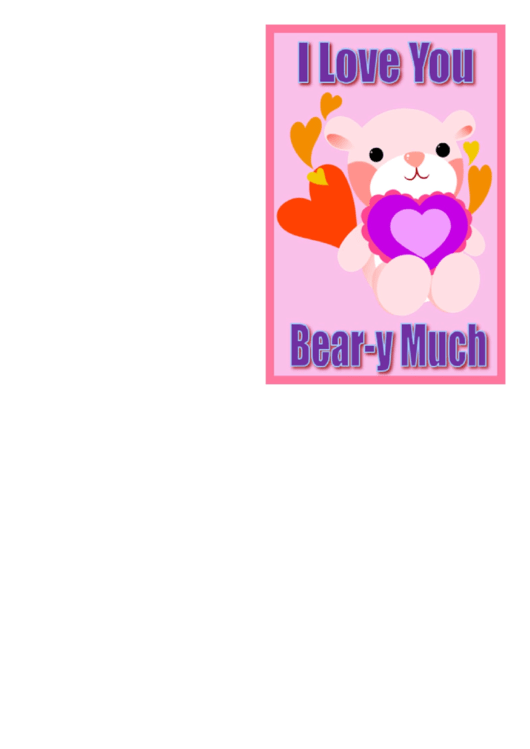 Pink Bear Valentines Card Template Printable pdf