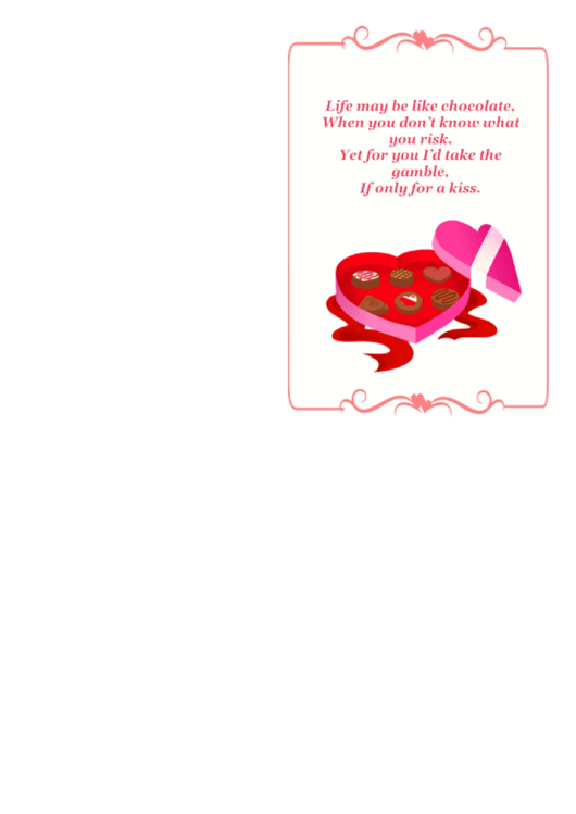 Chocolate Box Poem Valentines Card Template Printable pdf