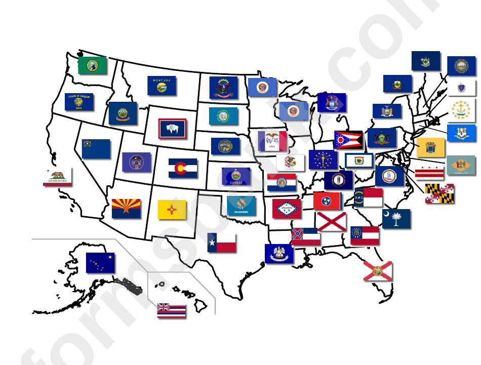 Us State Flags Map Template