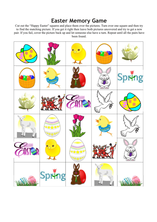 Easter Memory Bingo Template Printable pdf