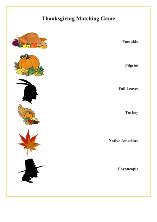 Thanksgiving Matching Game Template Printable pdf