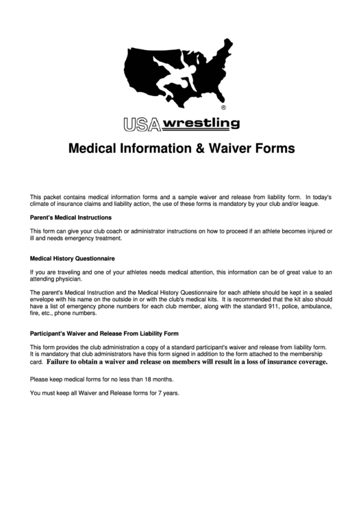 Usa Wrestling Medical Packet Printable pdf