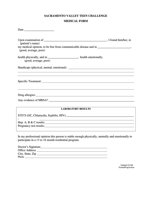 Medical Form Printable pdf